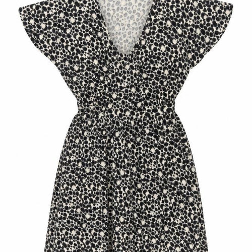 French Connection Women's Black Animal Print Shift Dress Size 10