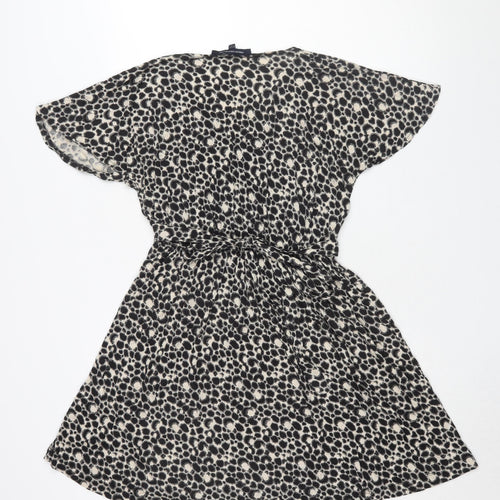 French Connection Women's Black Animal Print Shift Dress Size 10