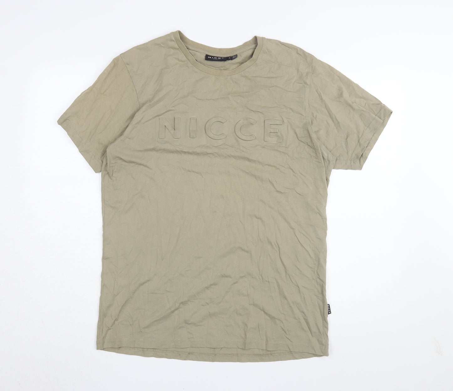 NICCE Men's Beige Cotton Logo T-Shirt Size L