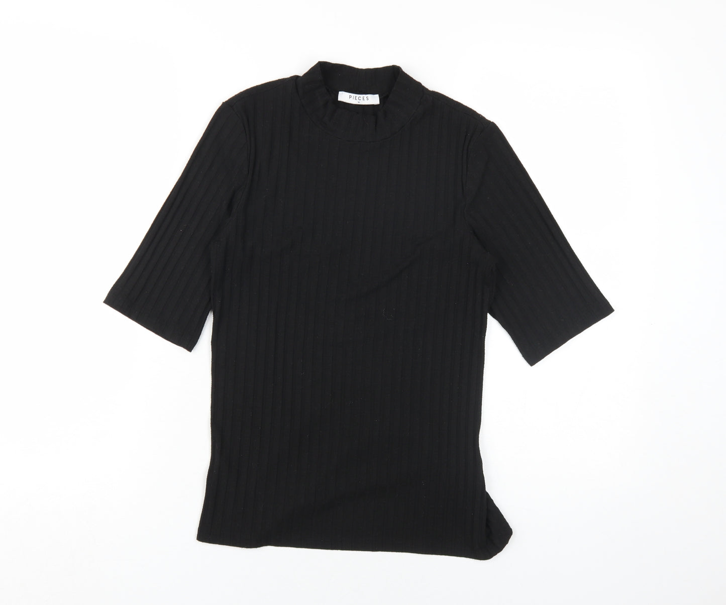 Pieces Womens Black High Neck 3/4 Sleeve Knit Top M