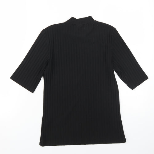 Pieces Womens Black High Neck 3/4 Sleeve Knit Top M
