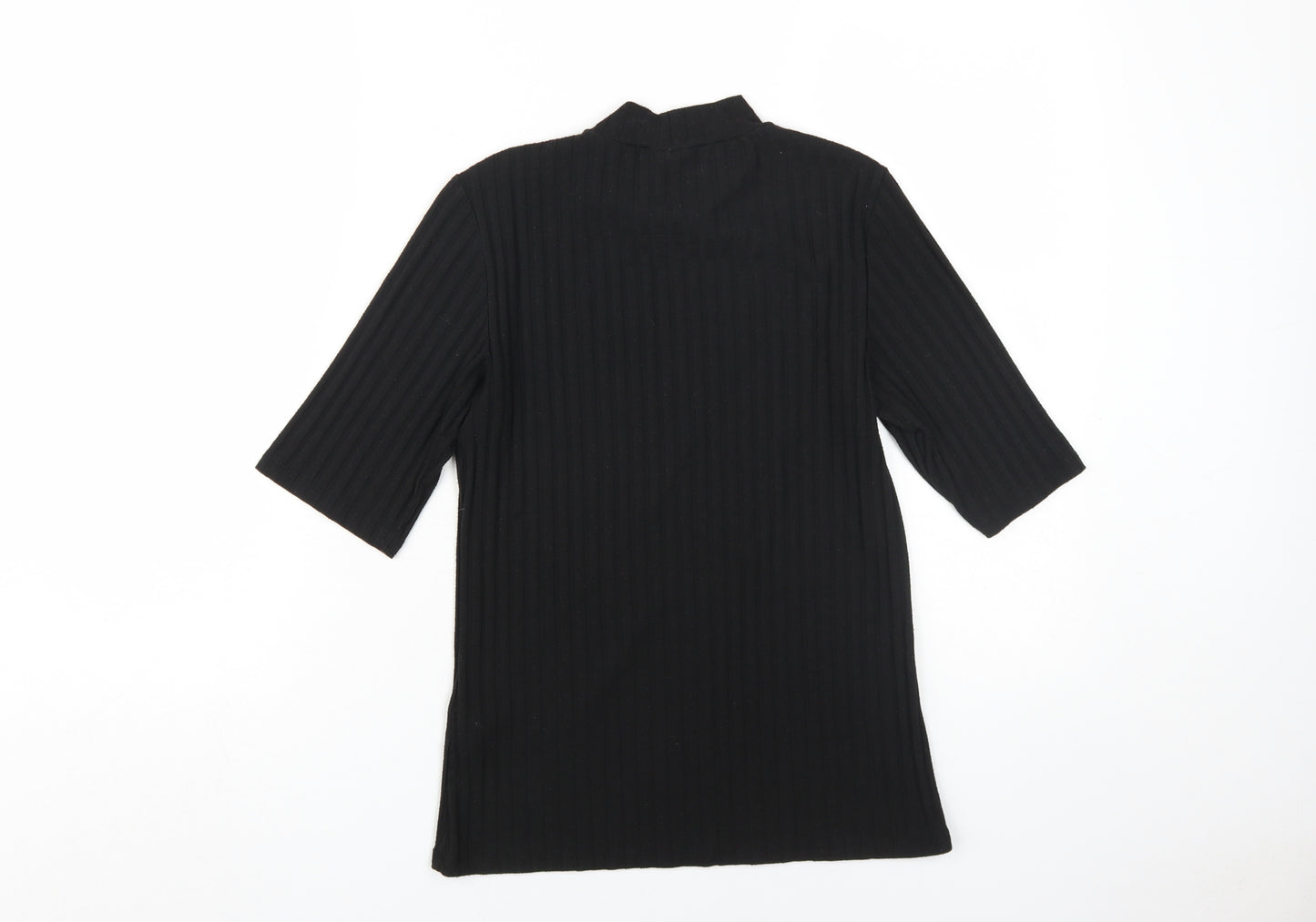 Pieces Womens Black High Neck 3/4 Sleeve Knit Top M