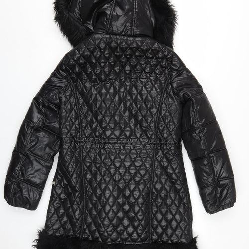 River Island Women's Black Quilted Coat with Fur Trim Size 10