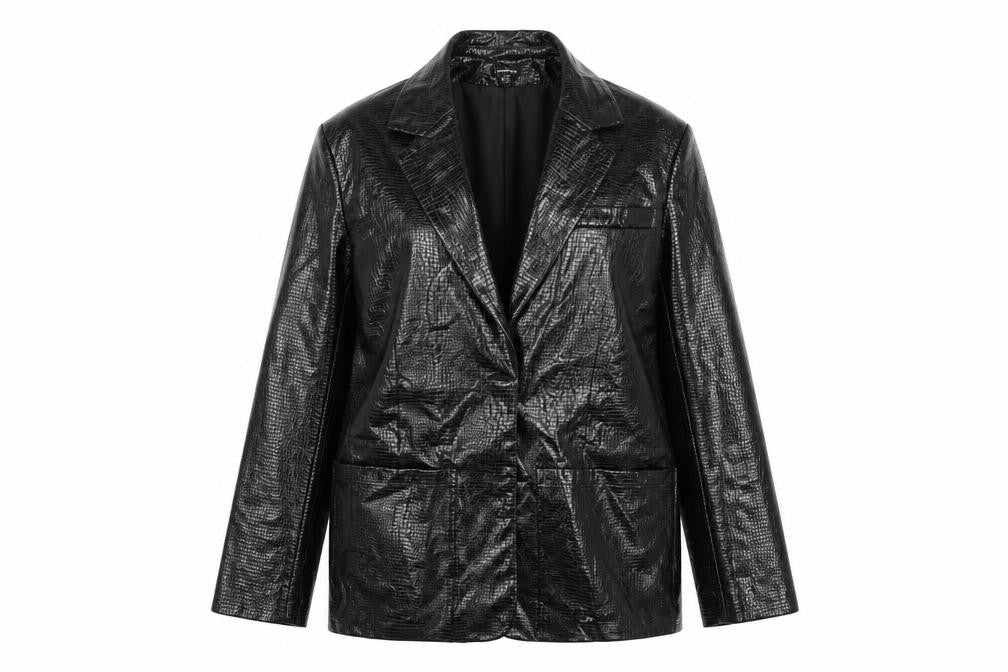 Front view of Boohoo Women's Black Blazer, size 14, - Stylish Outerwear