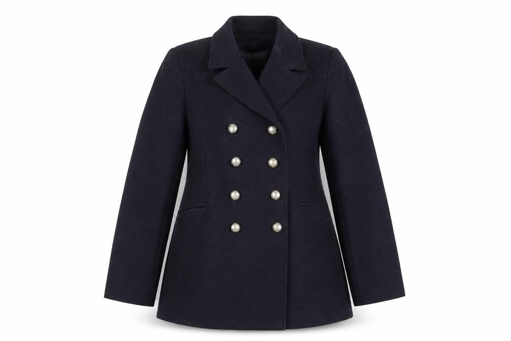 Front view of Zara Women's Black Wool Pea Coat, size 6