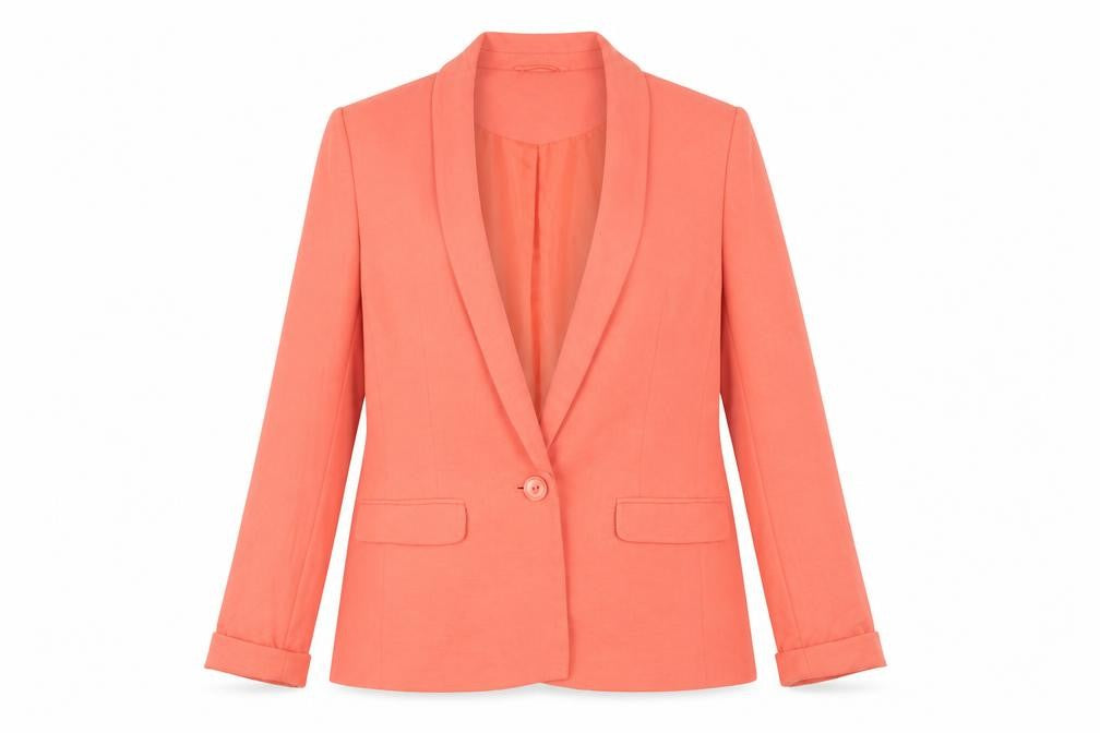 Front view of Oasis Women's Pink Blazer, size 8, Casual Classic