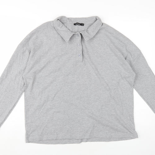 Boohoo Unisex Grey Button-Up Long Sleeve Top
