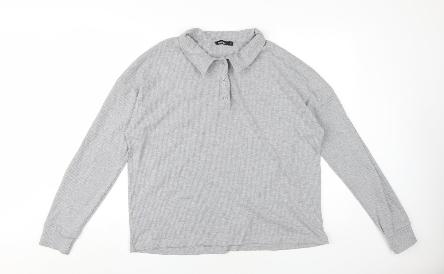 Boohoo Unisex Grey Button-Up Long Sleeve Top