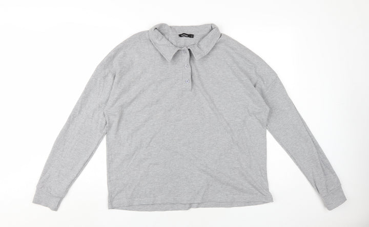 Boohoo Unisex Grey Button-Up Long Sleeve Top