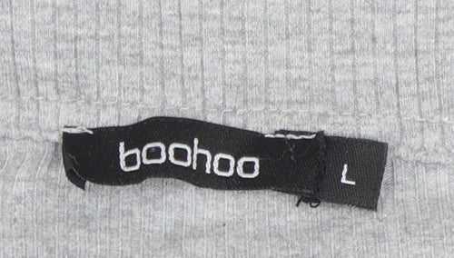 Boohoo Unisex Grey Button-Up Long Sleeve Top