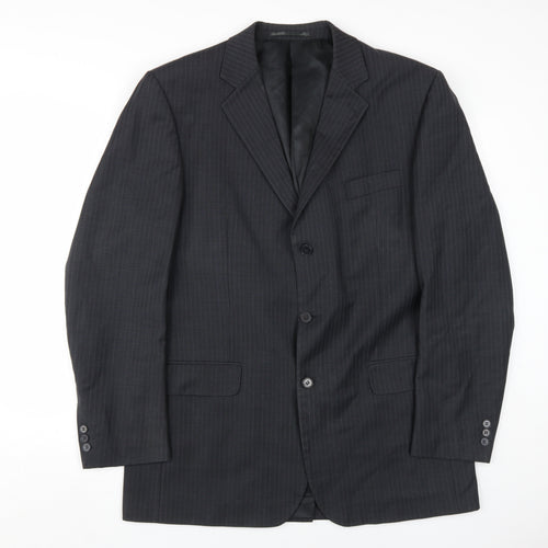 kji Men's Black Blazer, Size 42, Long, Formal Striped