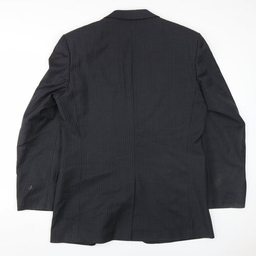 kji Men's Black Blazer, Size 42, Long, Formal Striped