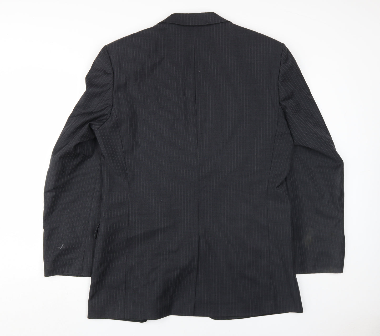 kji Men's Black Blazer, Size 42, Long, Formal Striped