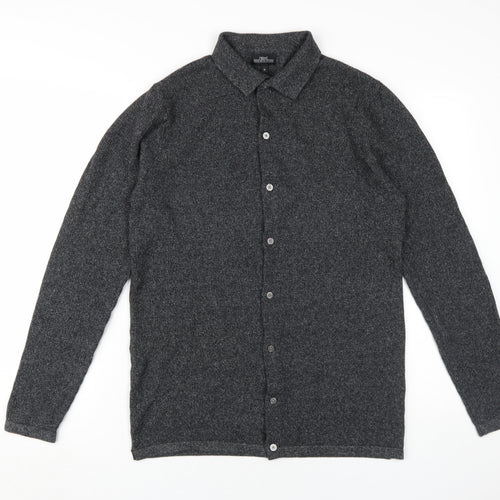 Next Men's Grey Cotton Long Sleeve Button-Up Shirt