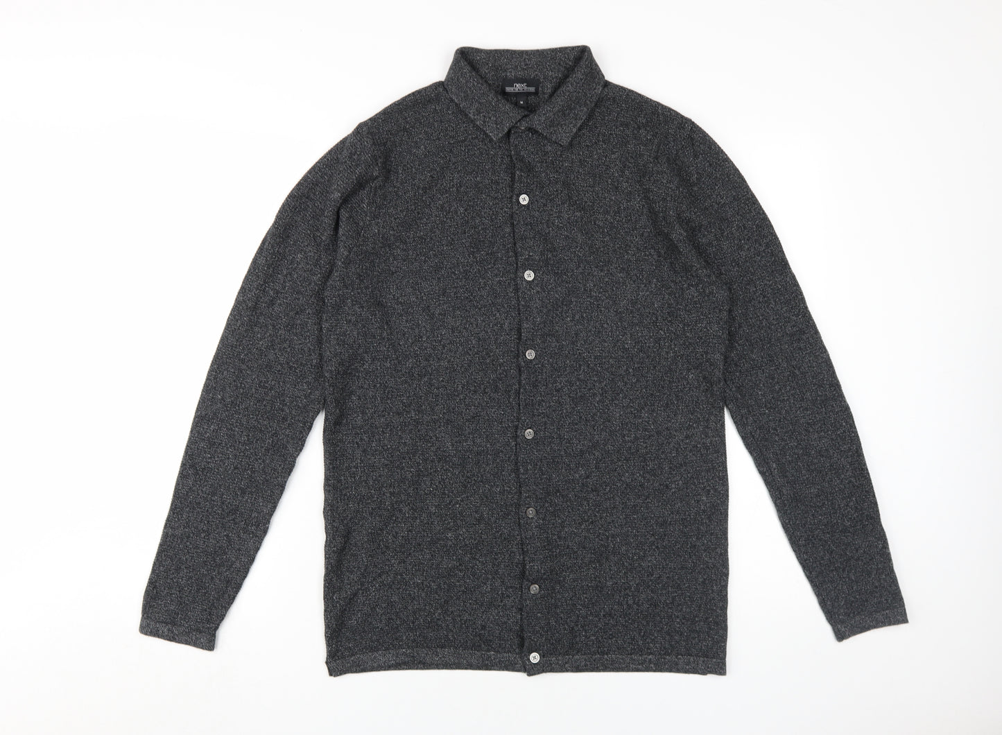 Next Men's Grey Cotton Long Sleeve Button-Up Shirt