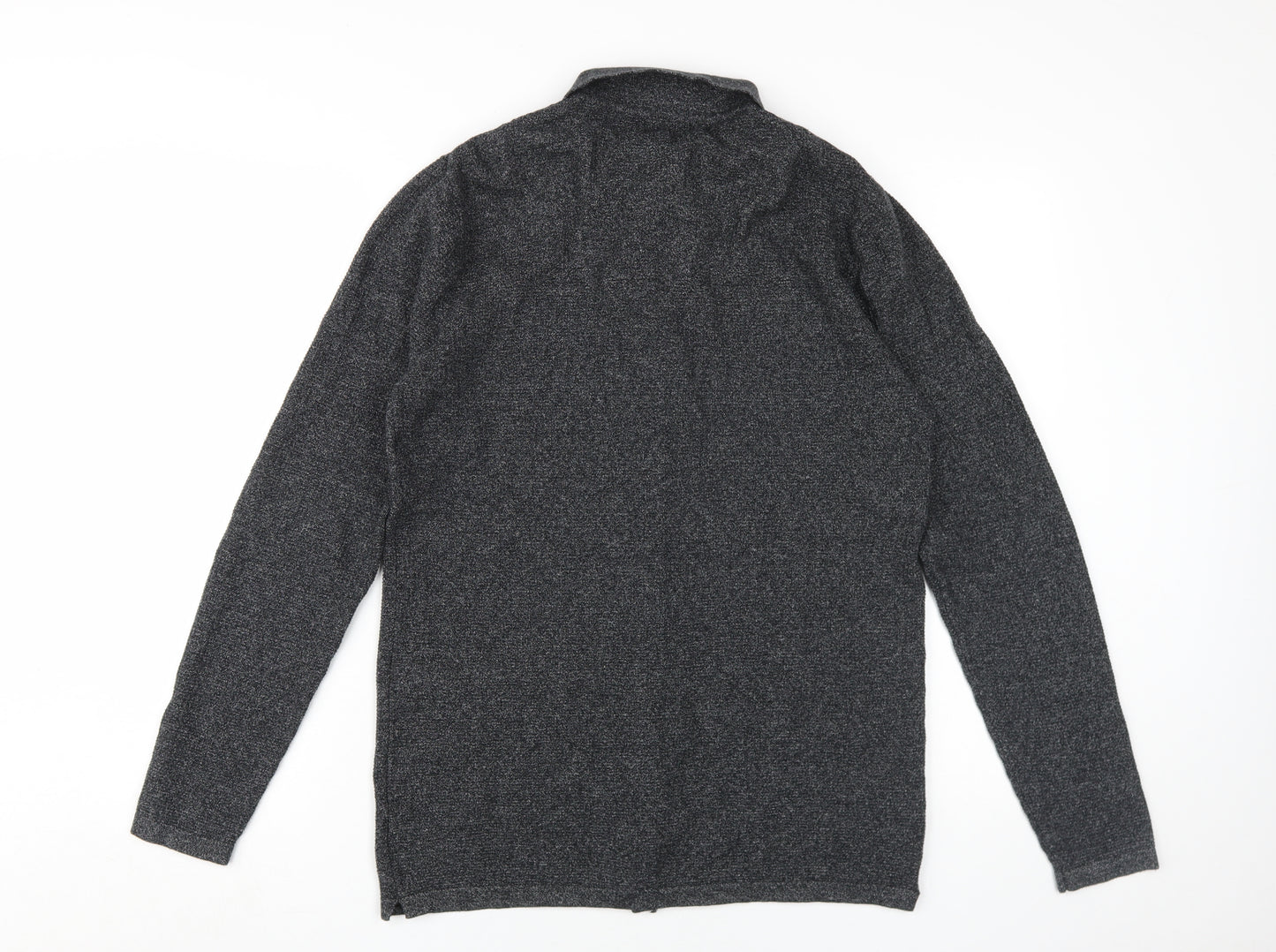 Next Men's Grey Cotton Long Sleeve Button-Up Shirt