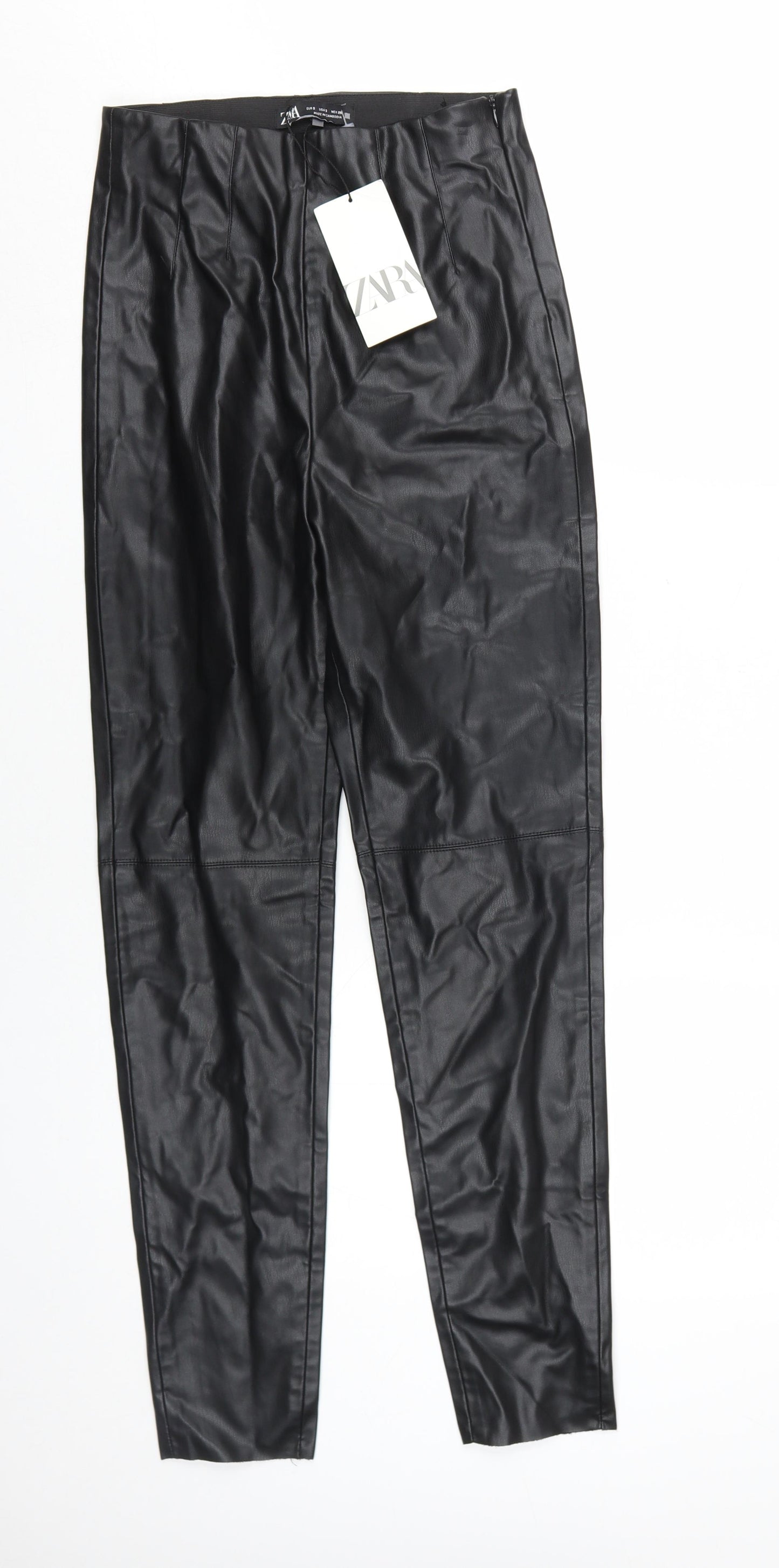 Zara Women's Black Faux Leather Jeggings, Size S