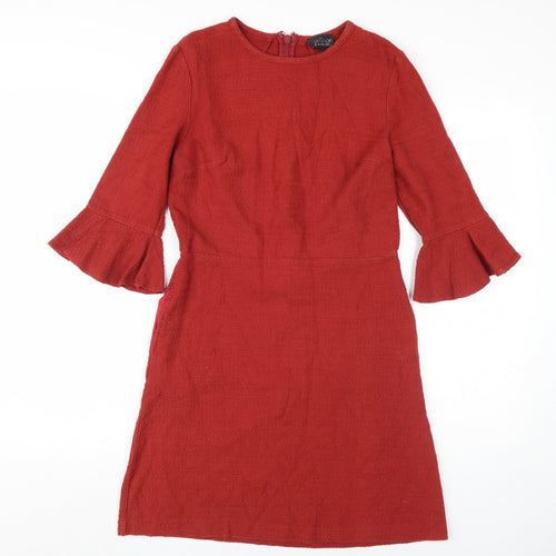 Topshop Women's Red Shift Dress Size 12 Casual 3/4 Sleeve
