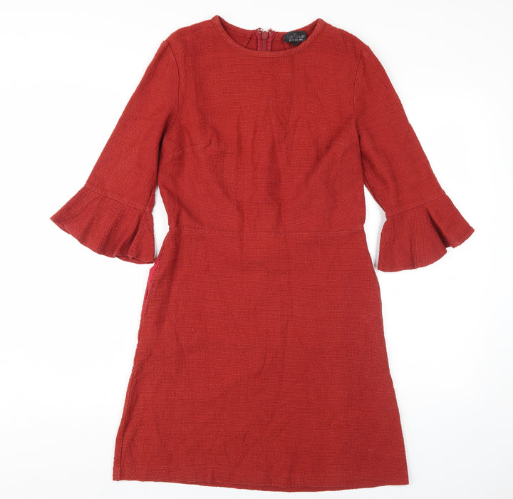 Topshop Women's Red Shift Dress Size 12 Casual 3/4 Sleeve