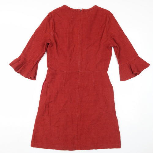Topshop Women's Red Shift Dress Size 12 Casual 3/4 Sleeve
