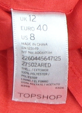Topshop Women's Red A-Line Skirt, Size 12 with Embroidery