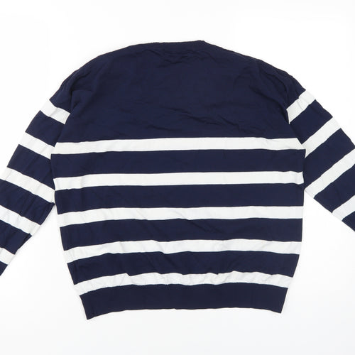 Zara Women's Blue Stripe V-Neck Knit Jumper Size S