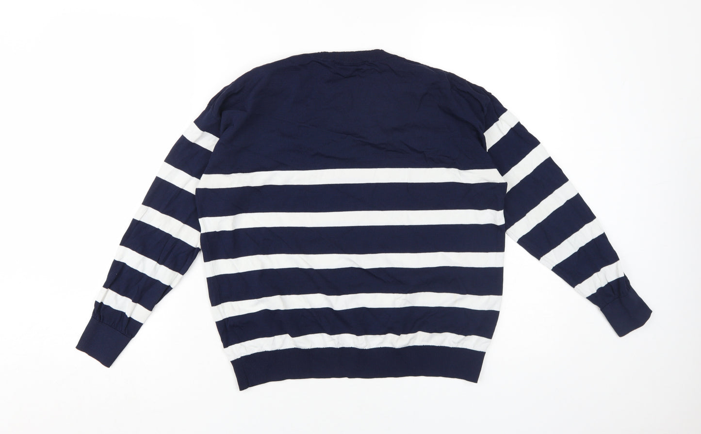 Zara Women's Blue Stripe V-Neck Knit Jumper Size S