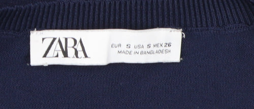 Zara Women's Blue Stripe V-Neck Knit Jumper Size S