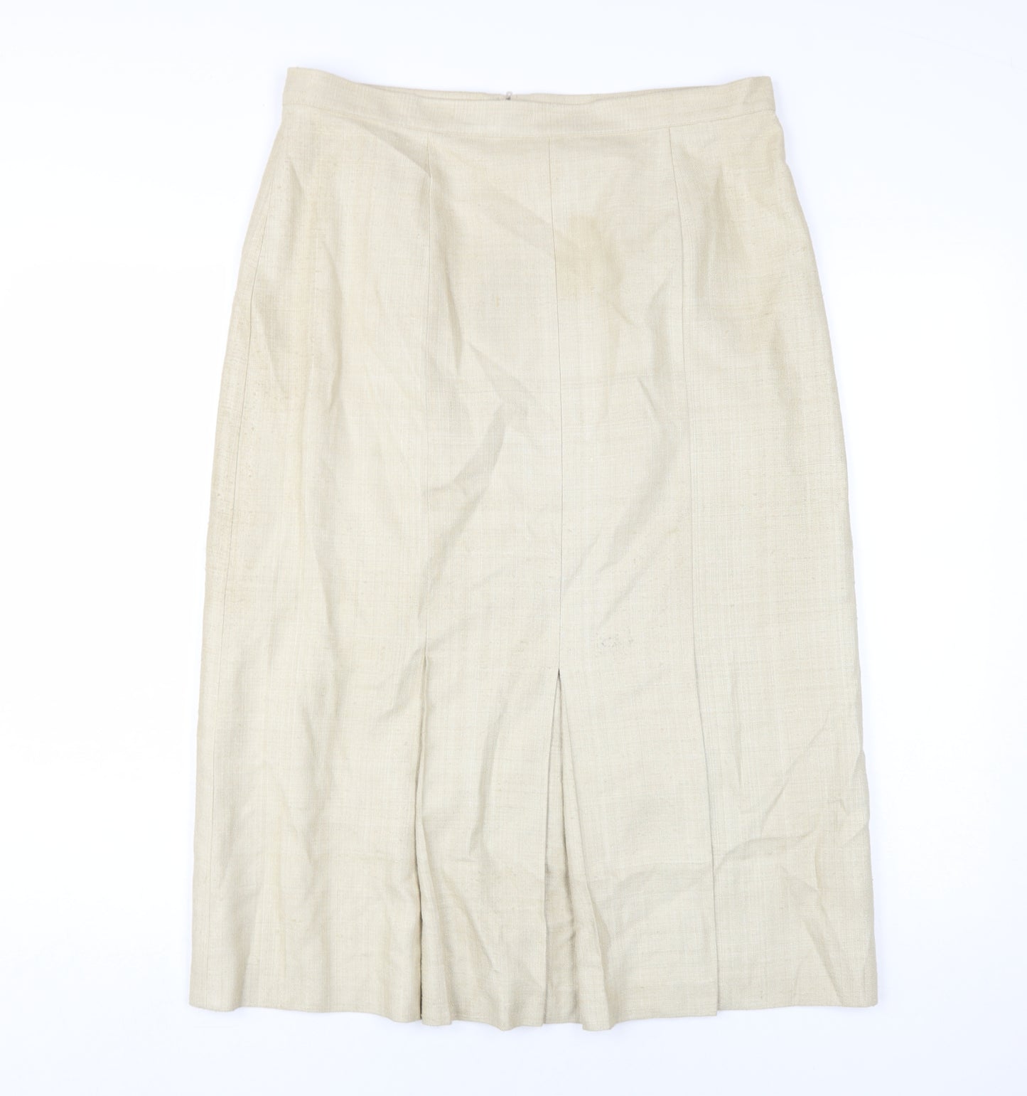 St Michael Women's Beige Silk Midi Pencil Skirt Size 16