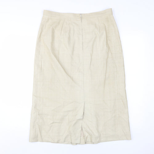 St Michael Women's Beige Silk Midi Pencil Skirt Size 16