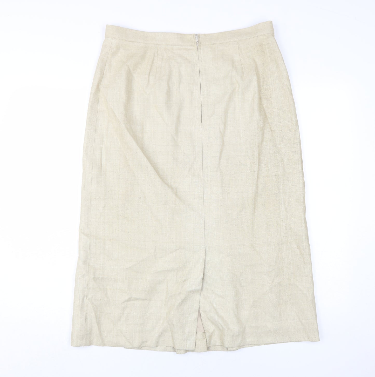 St Michael Women's Beige Silk Midi Pencil Skirt Size 16