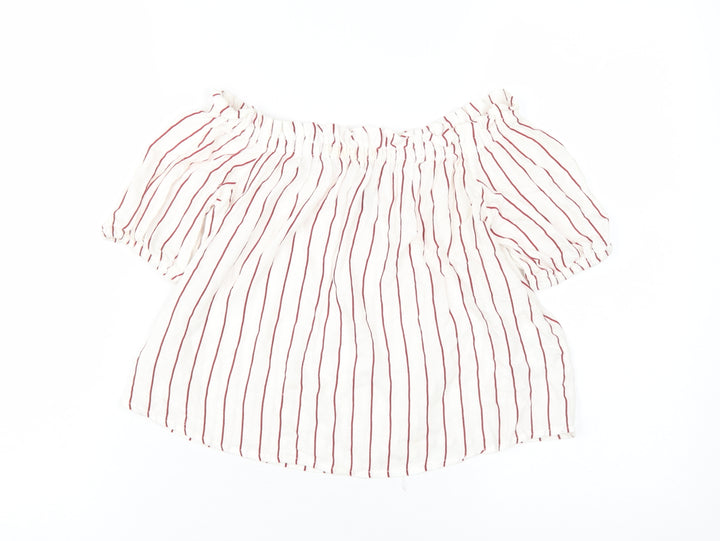 Bershka Women's XS White Striped Off-Shoulder Blouse