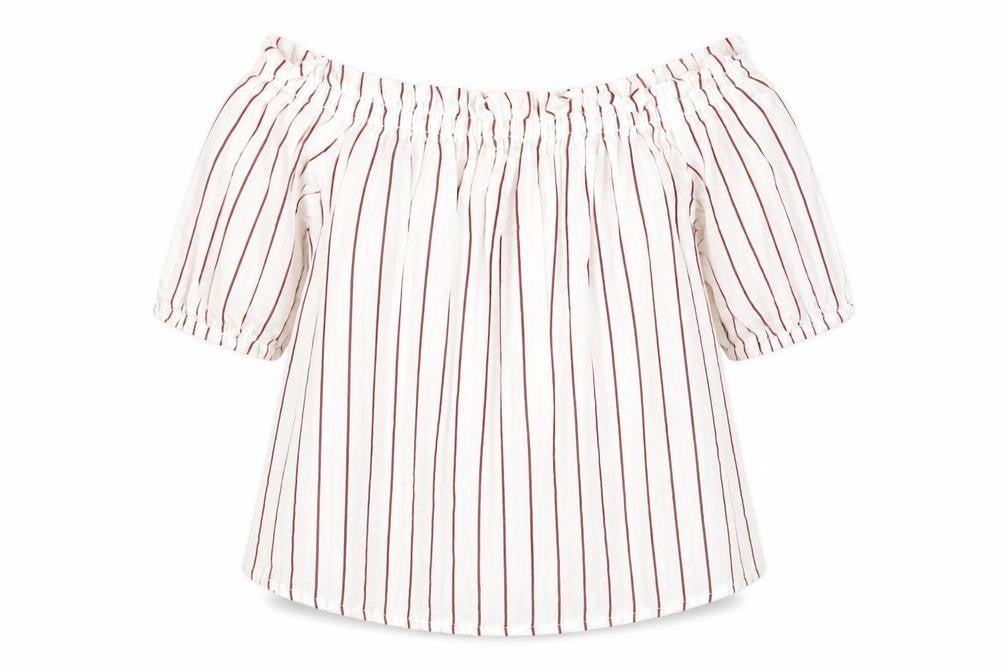 Front view of Bershka Women's XS White Striped Off-Shoulder Blouse