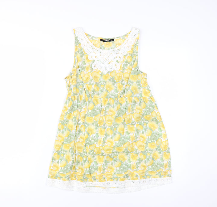 Oasis Women's Yellow Floral Tunic Blouse Size 12