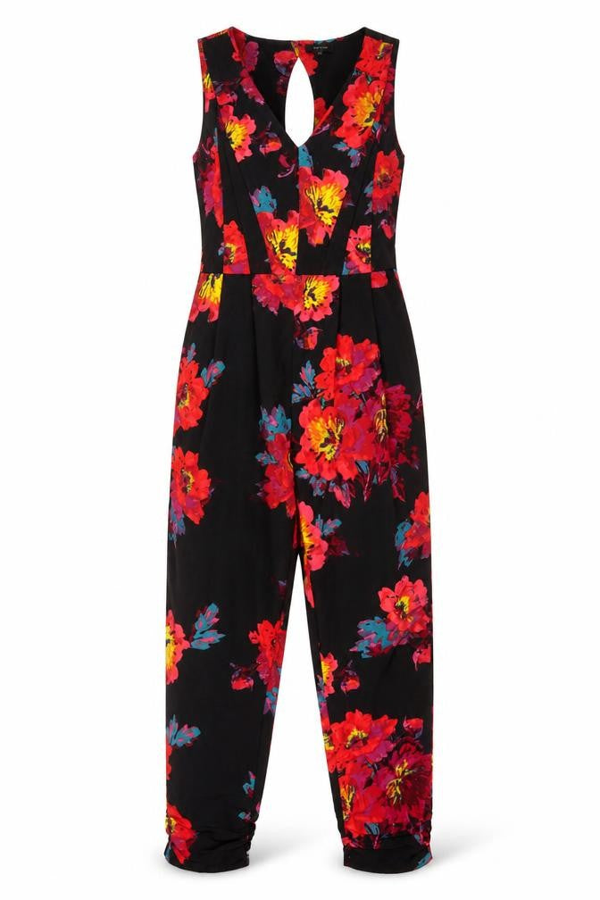 Front view of River Island Women's Black Floral Jumpsuit, size 12
