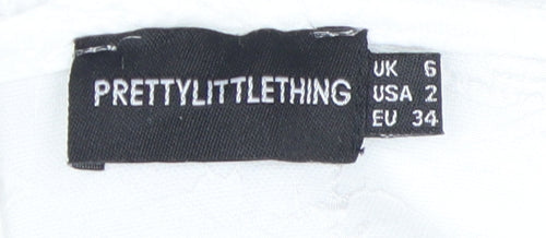 PrettyLittleThing Women's White Cropped Blouse - Size 6 Puff Sleeve