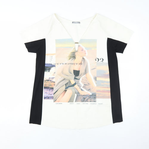 Zara Women's Multicoloured T-Shirt - Size M, V-Neck