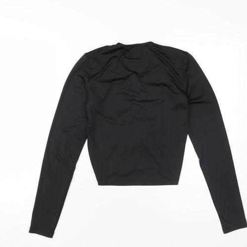 Monki Women's Black Cropped Ruched V-Neck Top, Size S