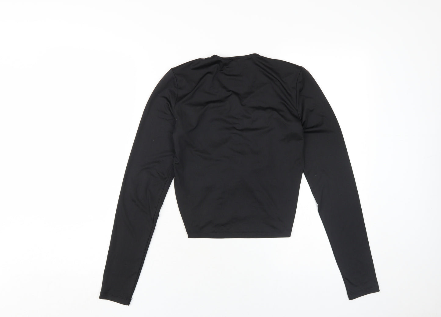 Monki Women's Black Cropped Ruched V-Neck Top, Size S
