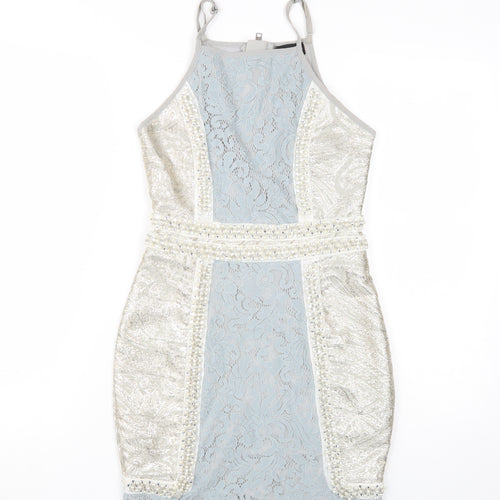 PrettyLittleThing Women's Silver Halter Bodycon Dress Size 6