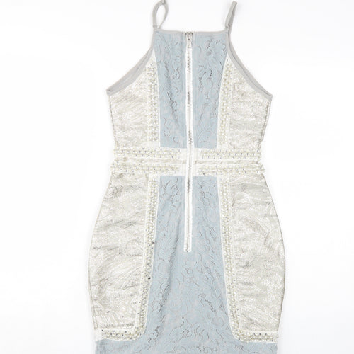 PrettyLittleThing Women's Silver Halter Bodycon Dress Size 6