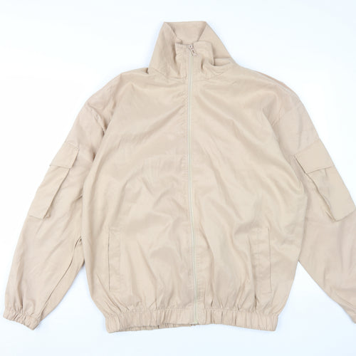 boohoo Women's Beige Basic Jacket L Casual Zip Lightweight