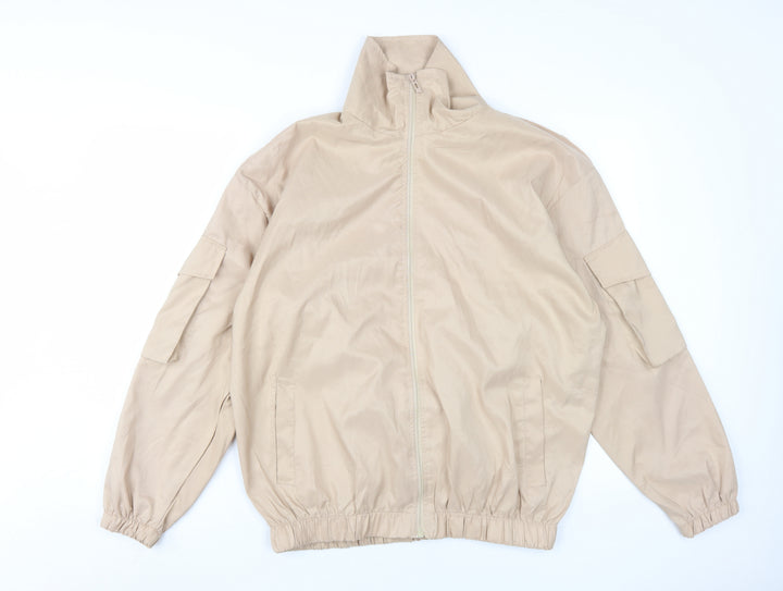 boohoo Women's Beige Basic Jacket L Casual Zip Lightweight
