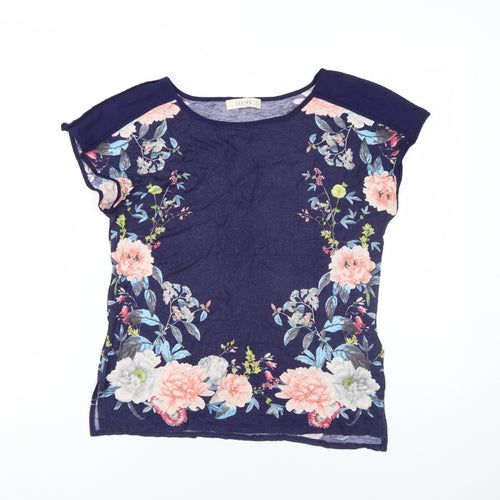 Oasis Women Blue Floral Tunic T-Shirt Size S