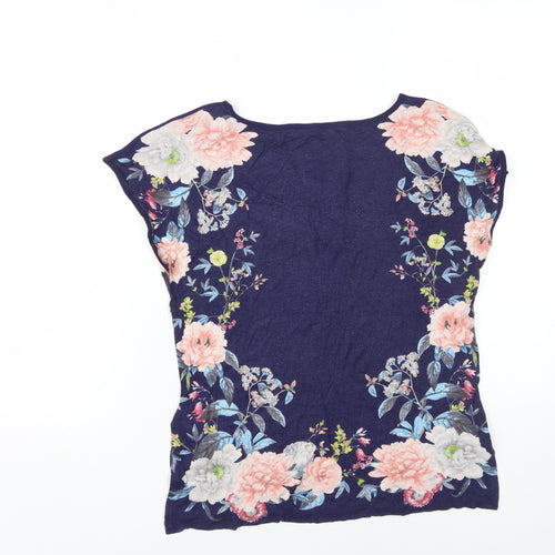 Oasis Women Blue Floral Tunic T-Shirt Size S
