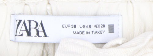 Zara Women Ivory Paperbag Jeans, Size 2, High Rise
