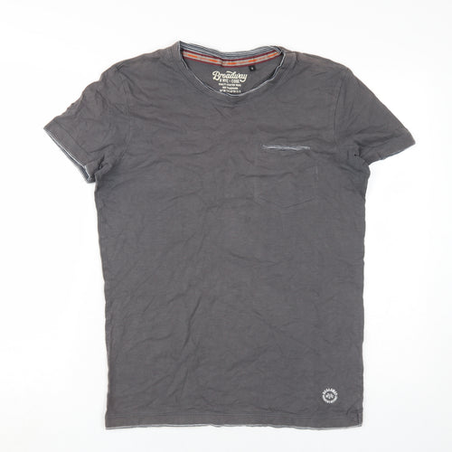 Broadway Men's Grey V-Neck Cotton T-Shirt Size S
