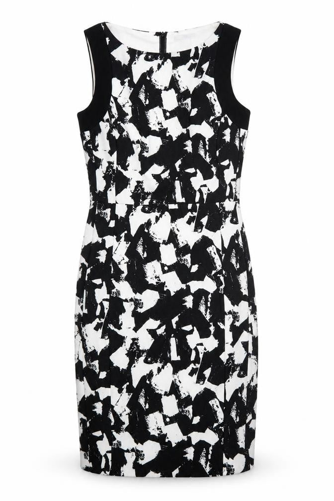 Front view of H&M Women's Sheath Dress, Black & White, size 10, Spring