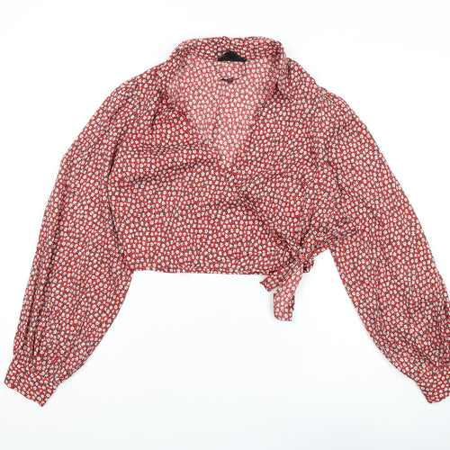 Wednesday's Girl Red Floral Crop Blouse, Women's S, Casual