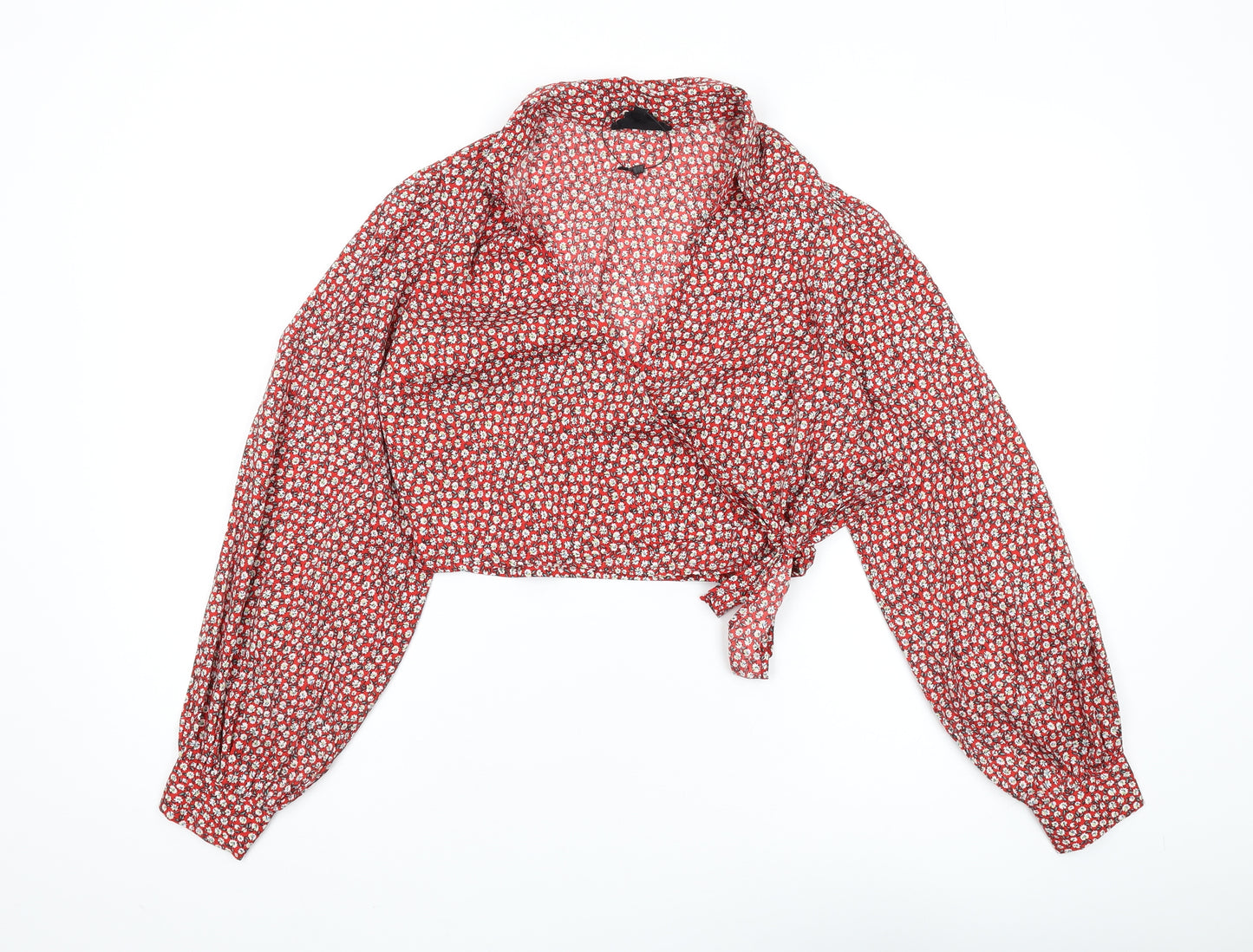 Wednesday's Girl Red Floral Crop Blouse, Women's S, Casual